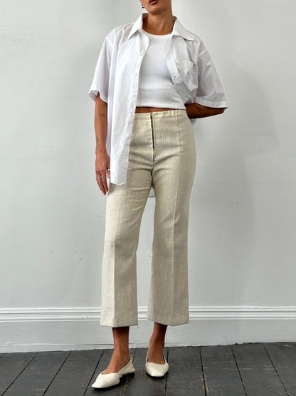 Vintage Front Zip Linen Flared Trousers - W26