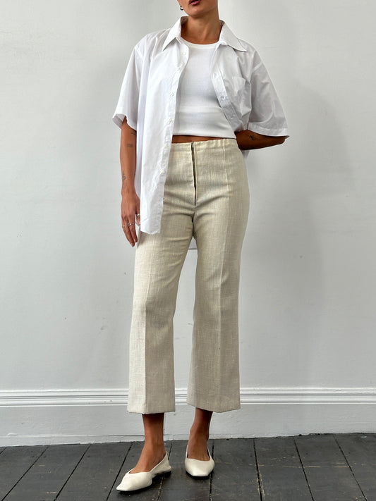 Vintage Front Zip Linen Flared Trousers - W26