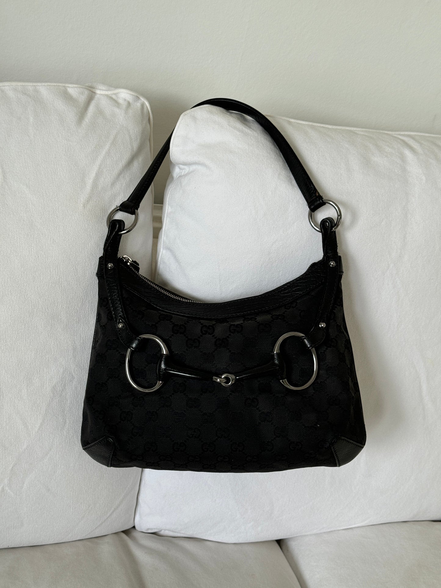 1990s Gucci Black Monogram Horsebit 1955 Shoulder Bag | O/S, Multicoloured
