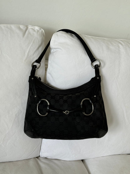 1990s Gucci Black Monogram Horsebit 1955 Shoulder Bag | O/S, Multicoloured