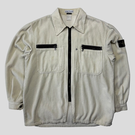 Stone Island 1995 Double Pocket Zip-Up Jumbo Corduroy Shirt - M/L | Default Title, Cream