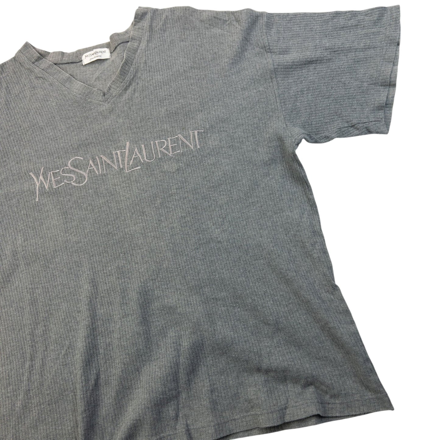 Vintage 2000s YSL Yves Saint Laurent Embroidered T Shirt Size M | Medium, Grey
