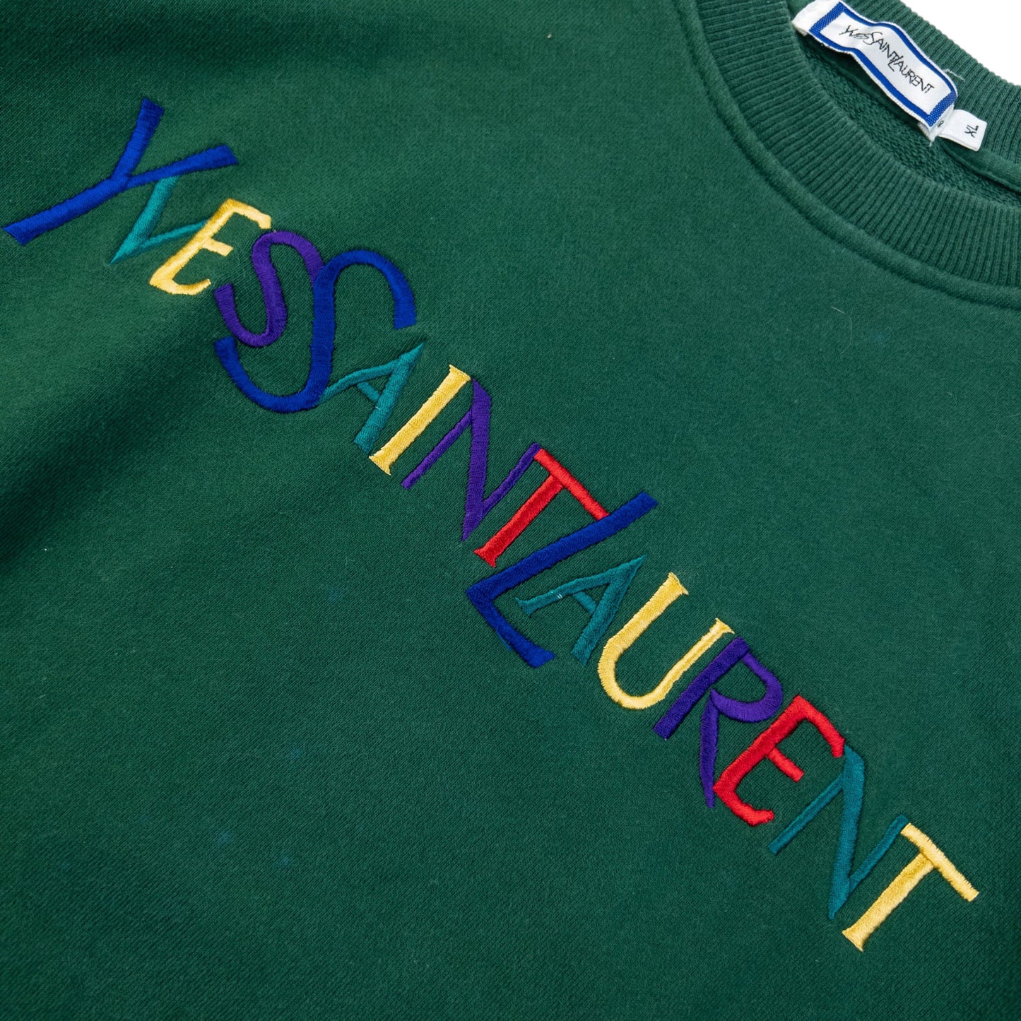 Vintage 80s YSL Yves Saint Laurent Embroidered Sweatshirt Size S | Small, Green