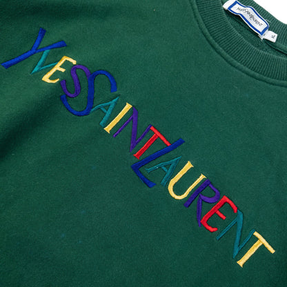 Vintage 80s YSL Yves Saint Laurent Embroidered Sweatshirt Size S | Small, Green