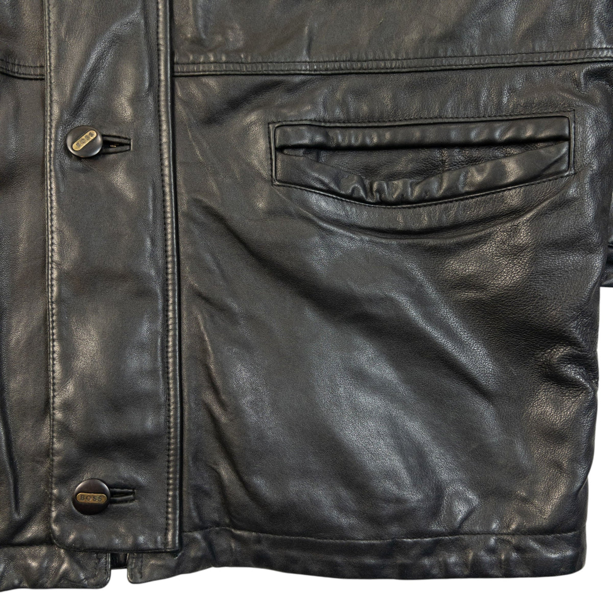 Vintage 90s Hugo Boss Zip Up Leather Jacket Size L | Large, Black