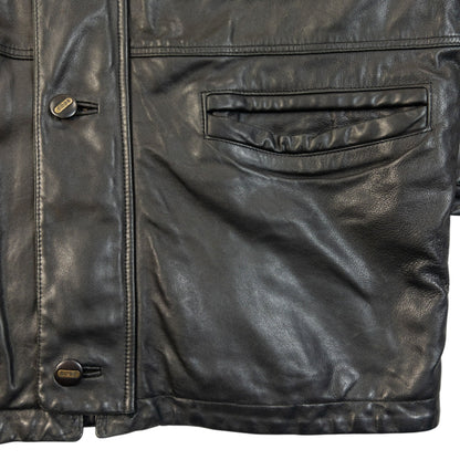 Vintage 90s Hugo Boss Zip Up Leather Jacket Size L | Large, Black