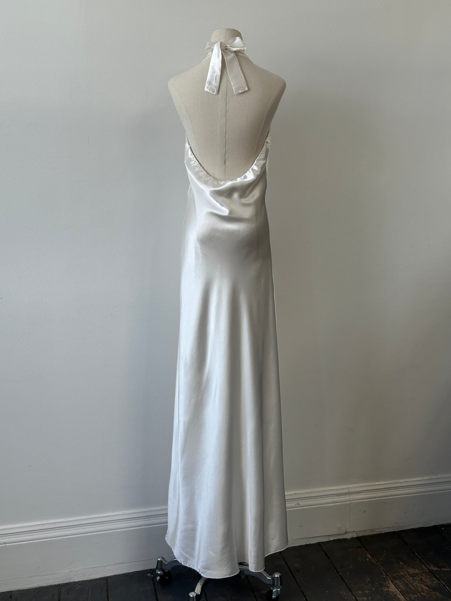 French Vintage 1990s Satin Halter Neck Floor Length Dress - M-L