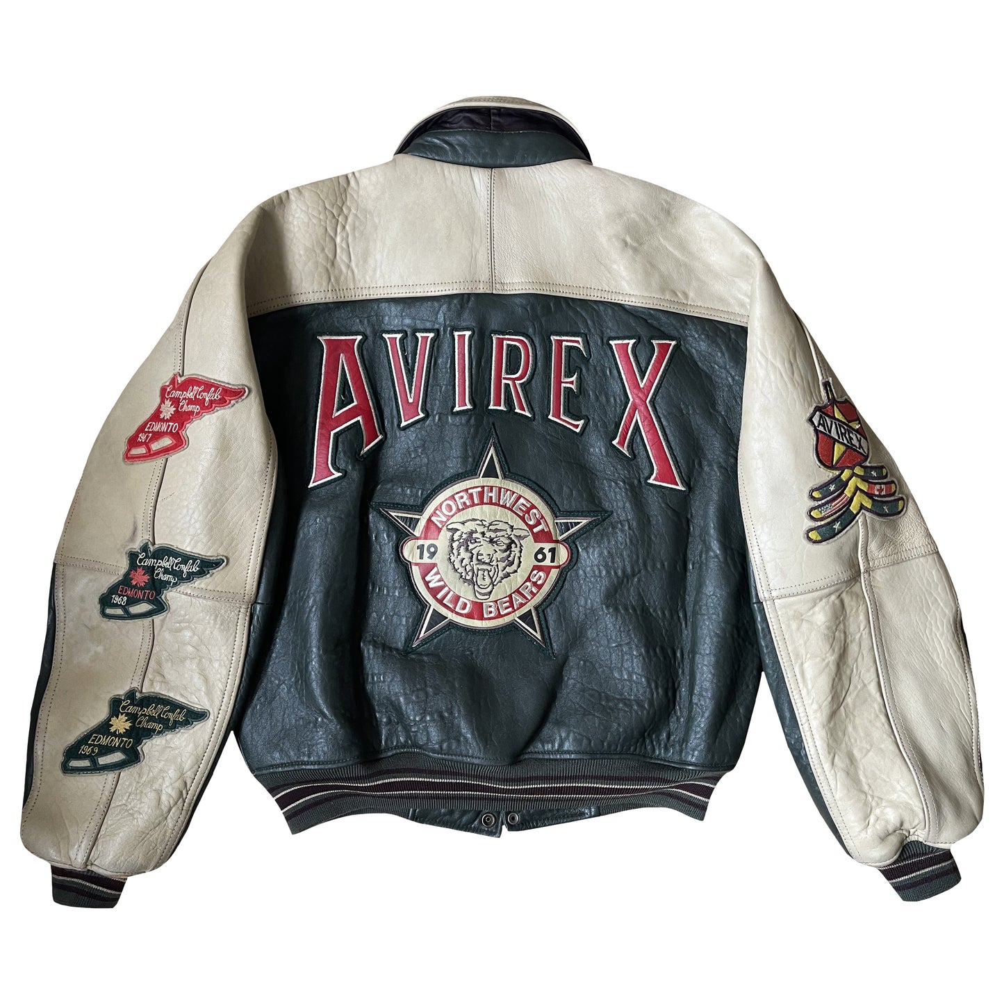 Avirex Wild Bears Leather Varsity Jacket - M | Medium, Cream