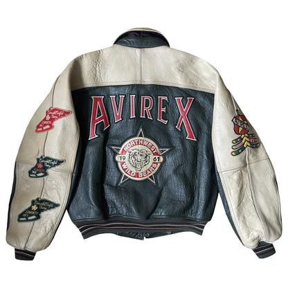 Avirex Wild Bears Leather Varsity Jacket - M | Medium, Cream