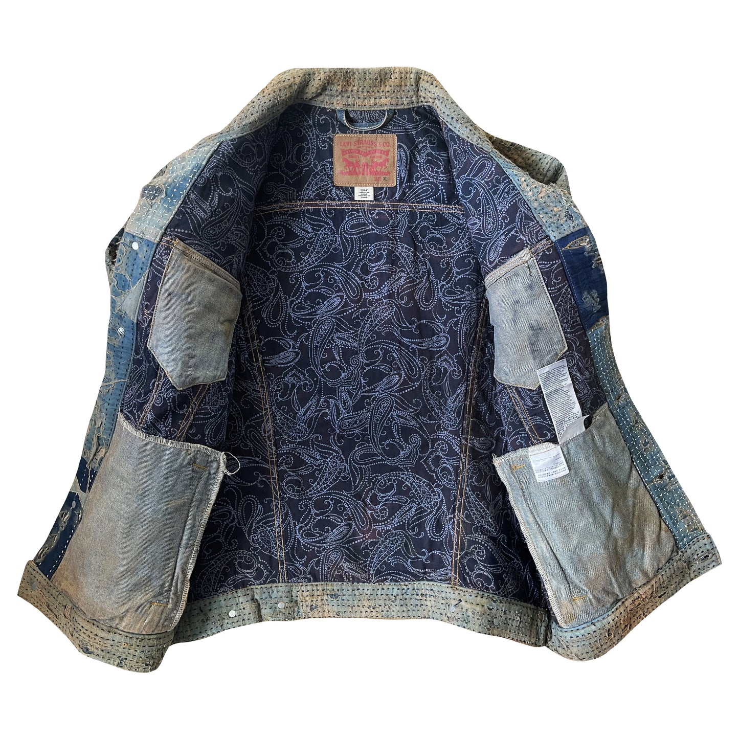 Boro Sashiko Distressed Denim Trucker Jacket - XL