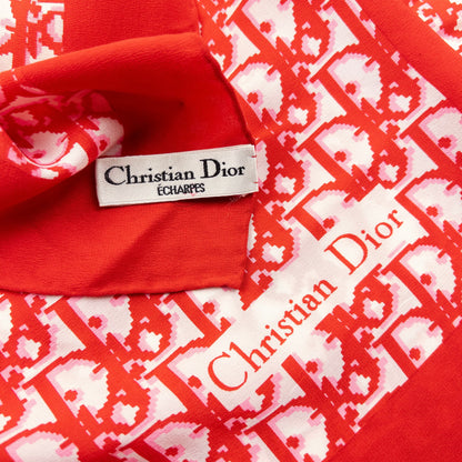 Vintage 90s Dior Monogram Pixel Silk Scarf | O/S, Red