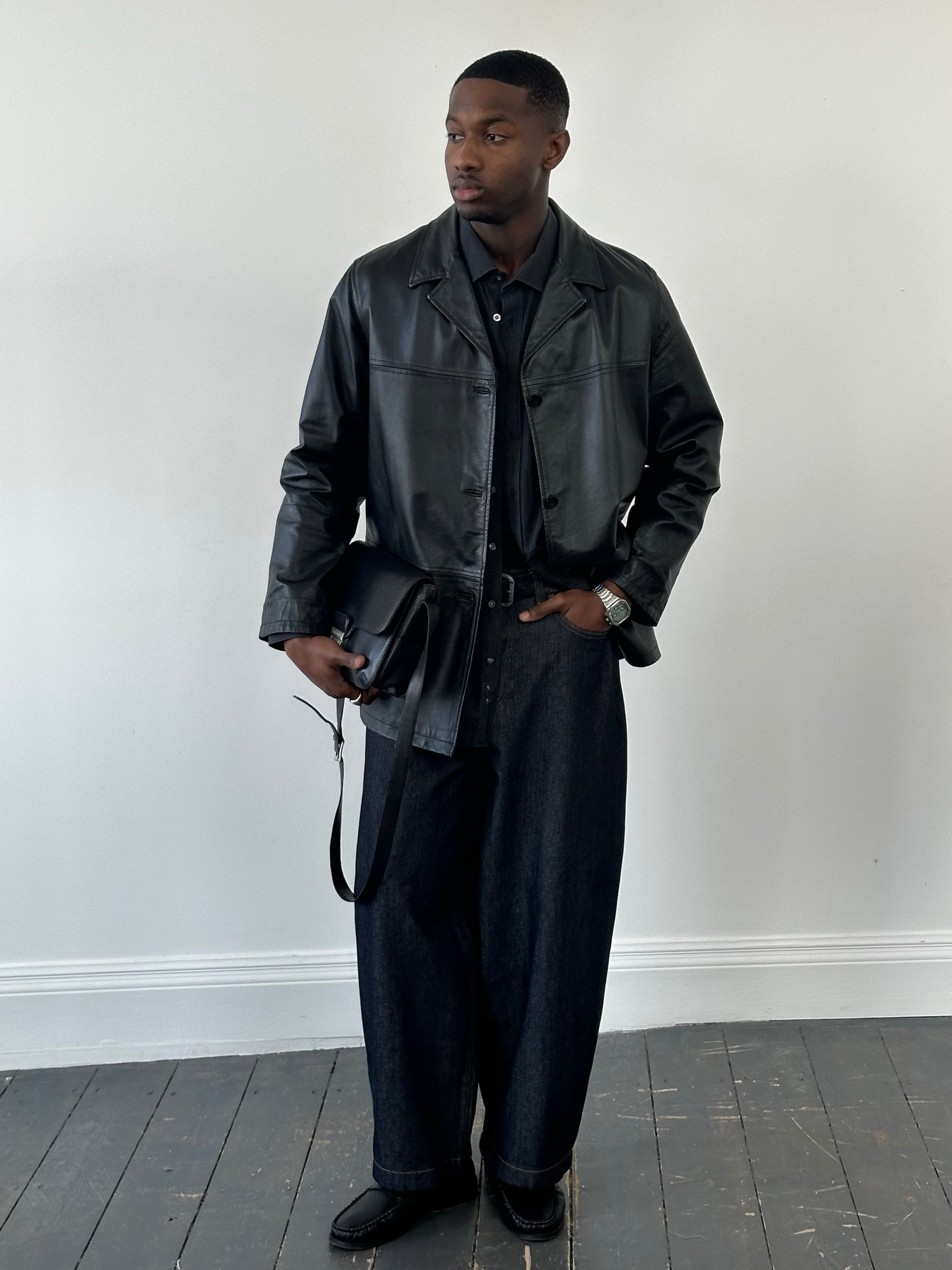 Vintage 1990s Single Breasted Leather Jacket - L