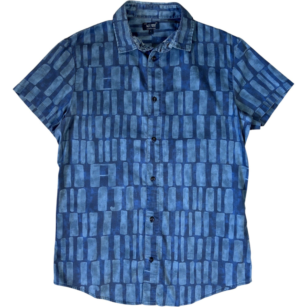 Armani Jeans 00’s All Over Print Short Sleeve Shirt M | Medium, Blue