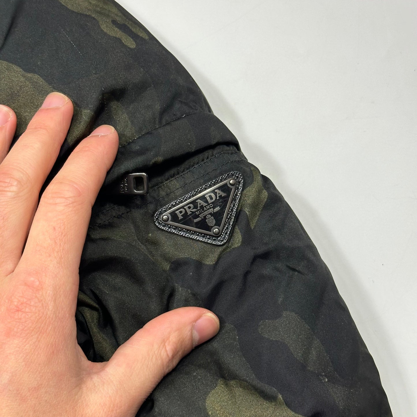 Prada Milano 2014 Green Camo Nylon Elder Down Leather Puffer - IT46