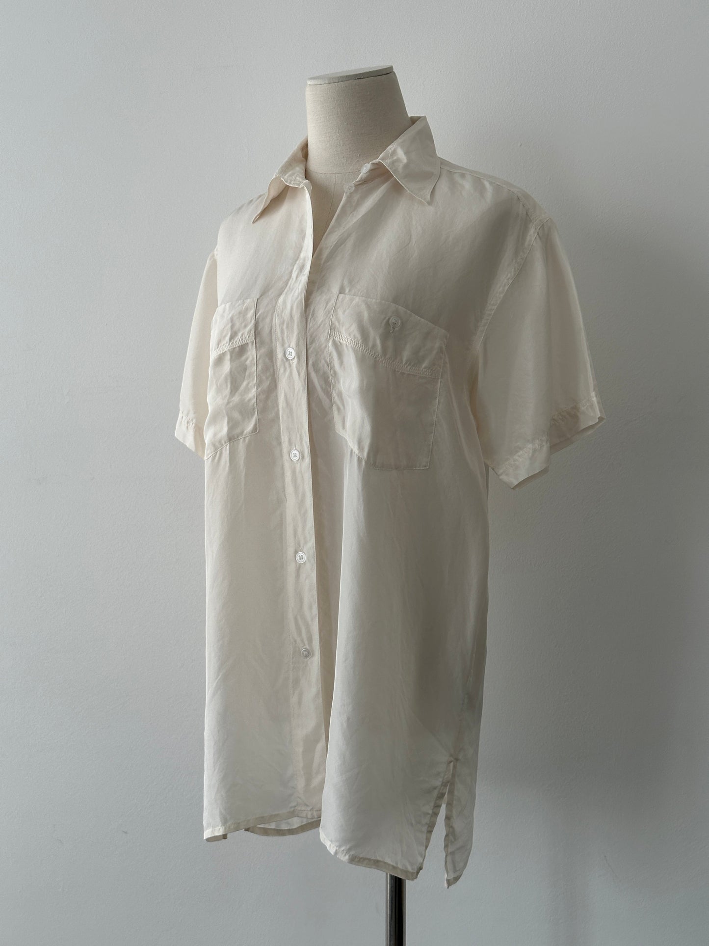 Vintage 1990s Pure Silk Short Sleeve Shirt - M