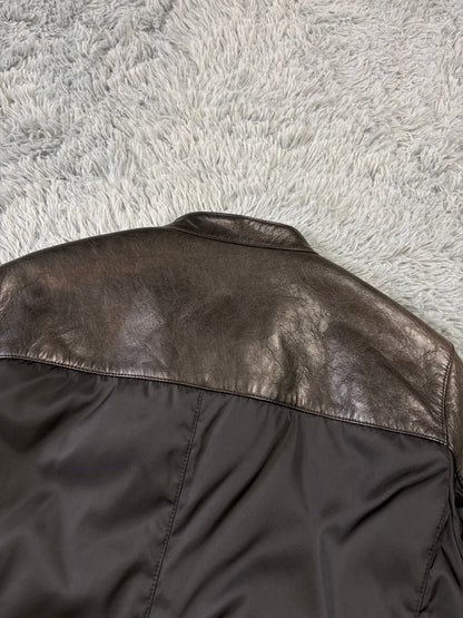 Prada Milano 2011 Gabardine Nylon Leather Hybrid Biker Jacket - S/M | O/S, Black