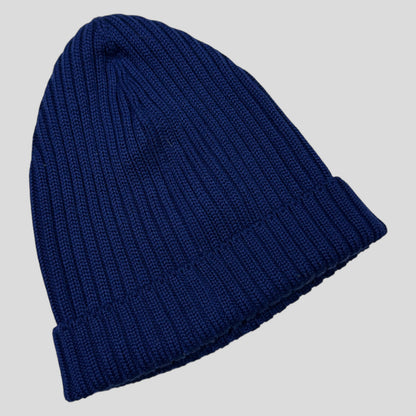 Prada 2020 Virgin Wool Blue Ribbed Logo Beanie | O/S, Black