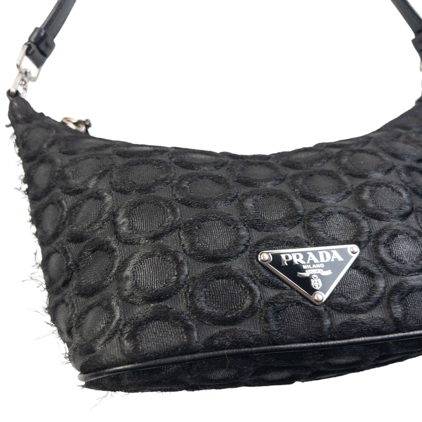Vintage 2000s Prada Polka Dot Baguette Shoulder Bag | O/S, Black