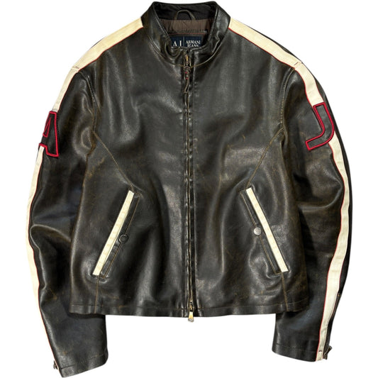 Armani Jeans 00’s Leather Biker Jacket M | Medium, Multicoloured