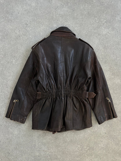 Italian Vintage 1990s Aged Belted Leather Jacket - M