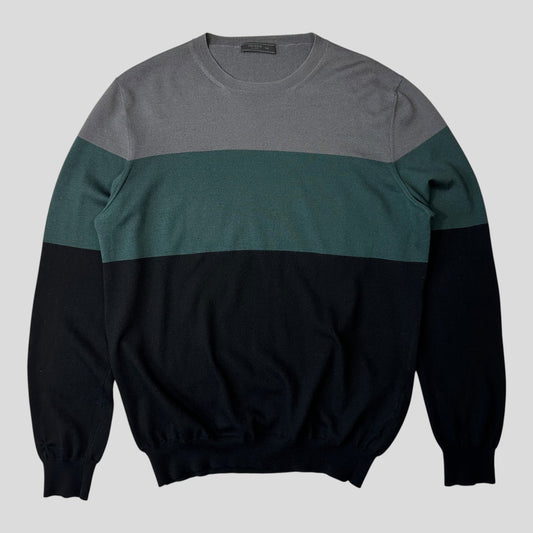 Prada 2015 Tri-colour Virgin Wool Lightweight Crewneck Jumper - M/L | Default Title, Multicoloured