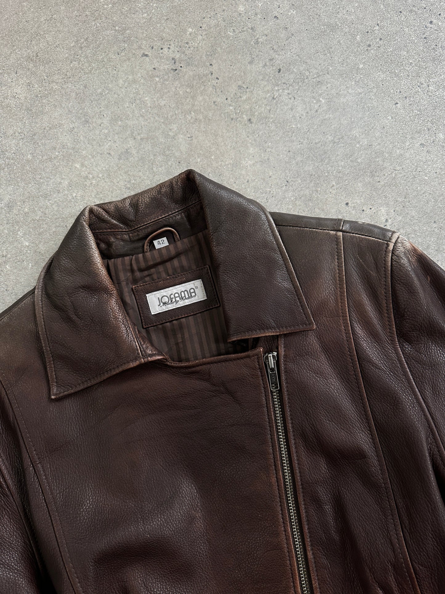 Vintage 1990s Aged Double Zip Belted Leather Jacket - L