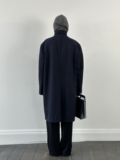 Vintage 1990s Pure Wool High Neck Single Breasted Coat - XL/XXL