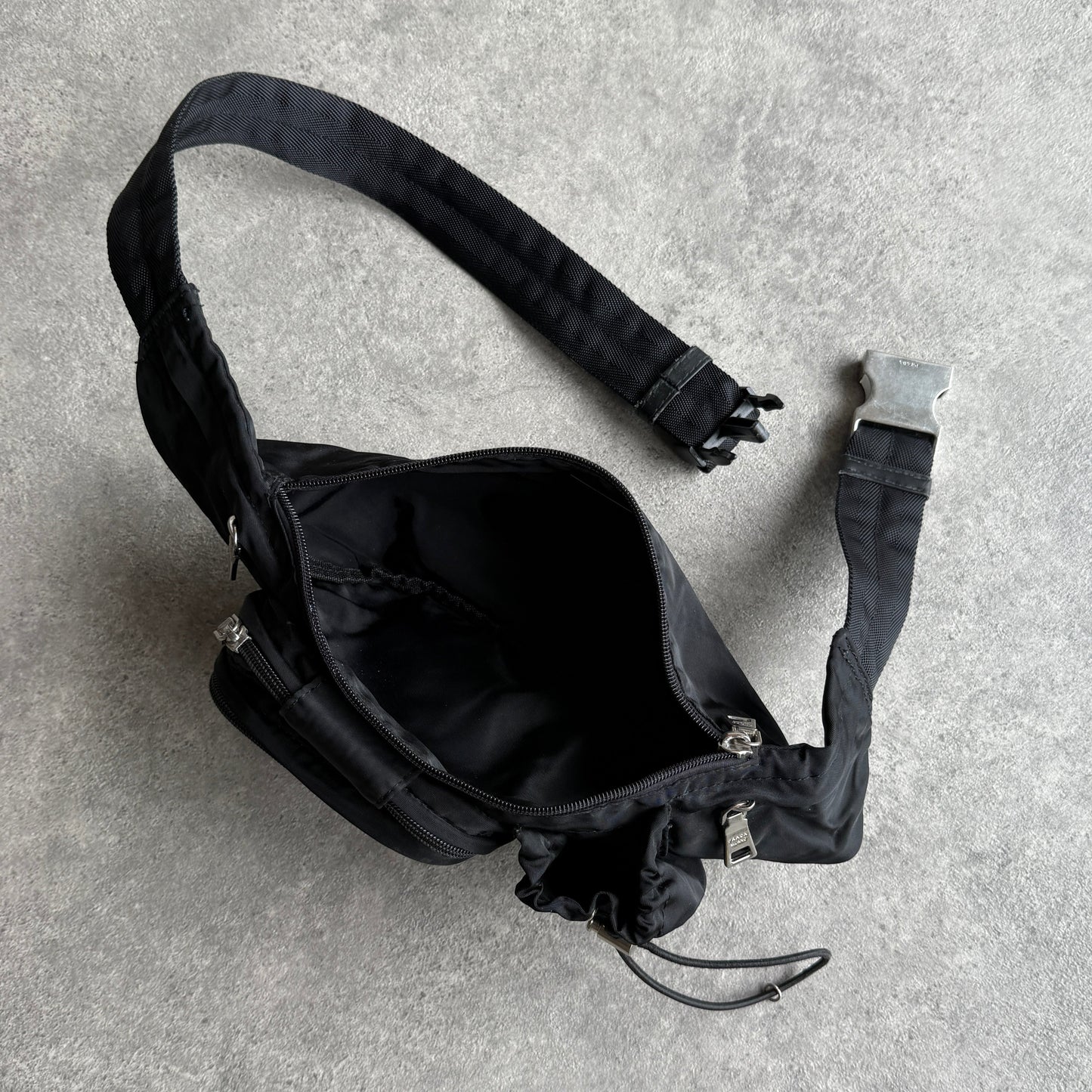 Prada 2000s technical cross body nylon bag (13”x6”)