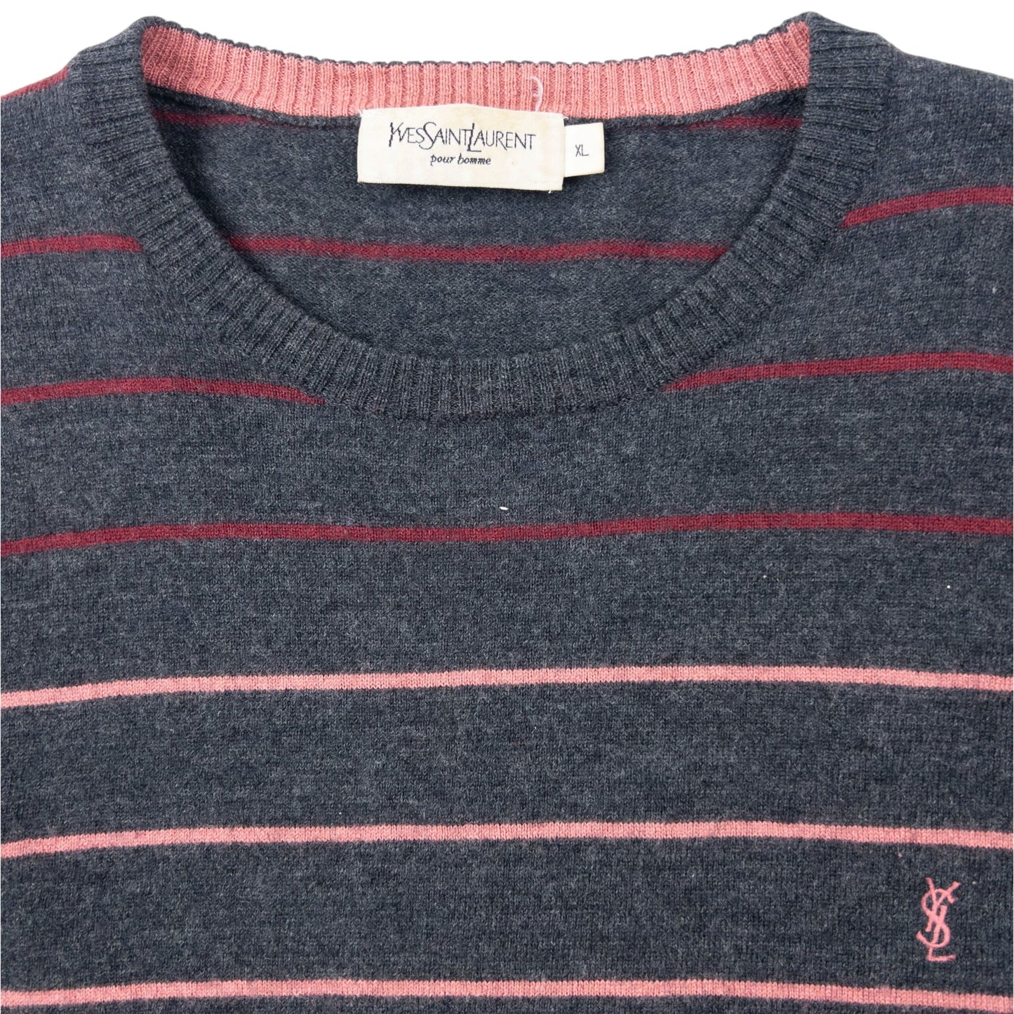Vintage 2000s YSL Yves Saint Laurent Striped Wool Jumper Size S | Small, Grey