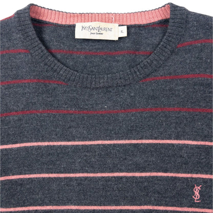 Vintage 2000s YSL Yves Saint Laurent Striped Wool Jumper Size S | Small, Grey