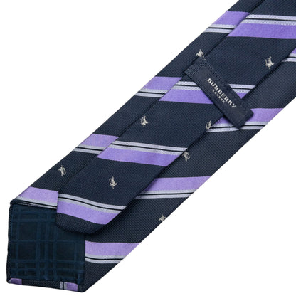 Vintage 2000s Burberry Striped Monogram Silk Tie | O/S, Navy