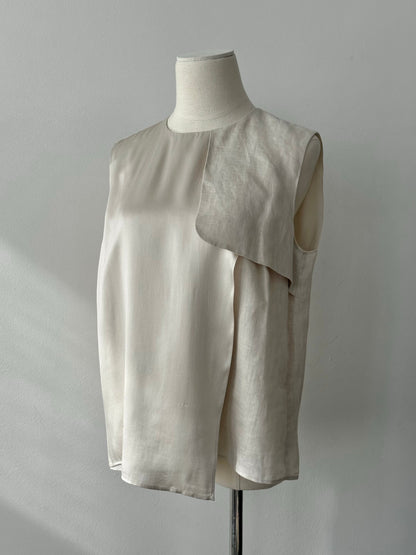 Max Mara 1990s Silk Linen Asymmetric Sleeveless Top - M