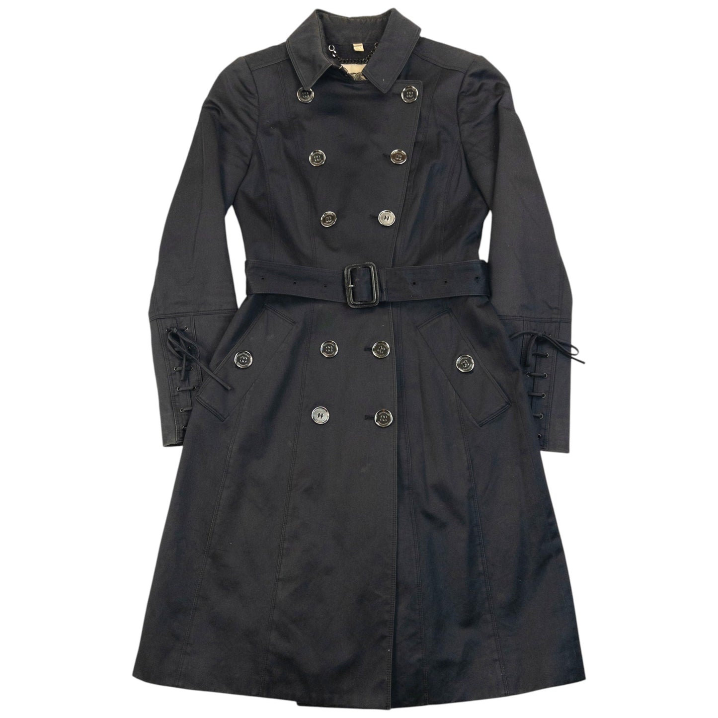 Vintage 2000s Burberry Belt Waist Lace-Up Trench Jacket Womens Size XS | XS, Black
