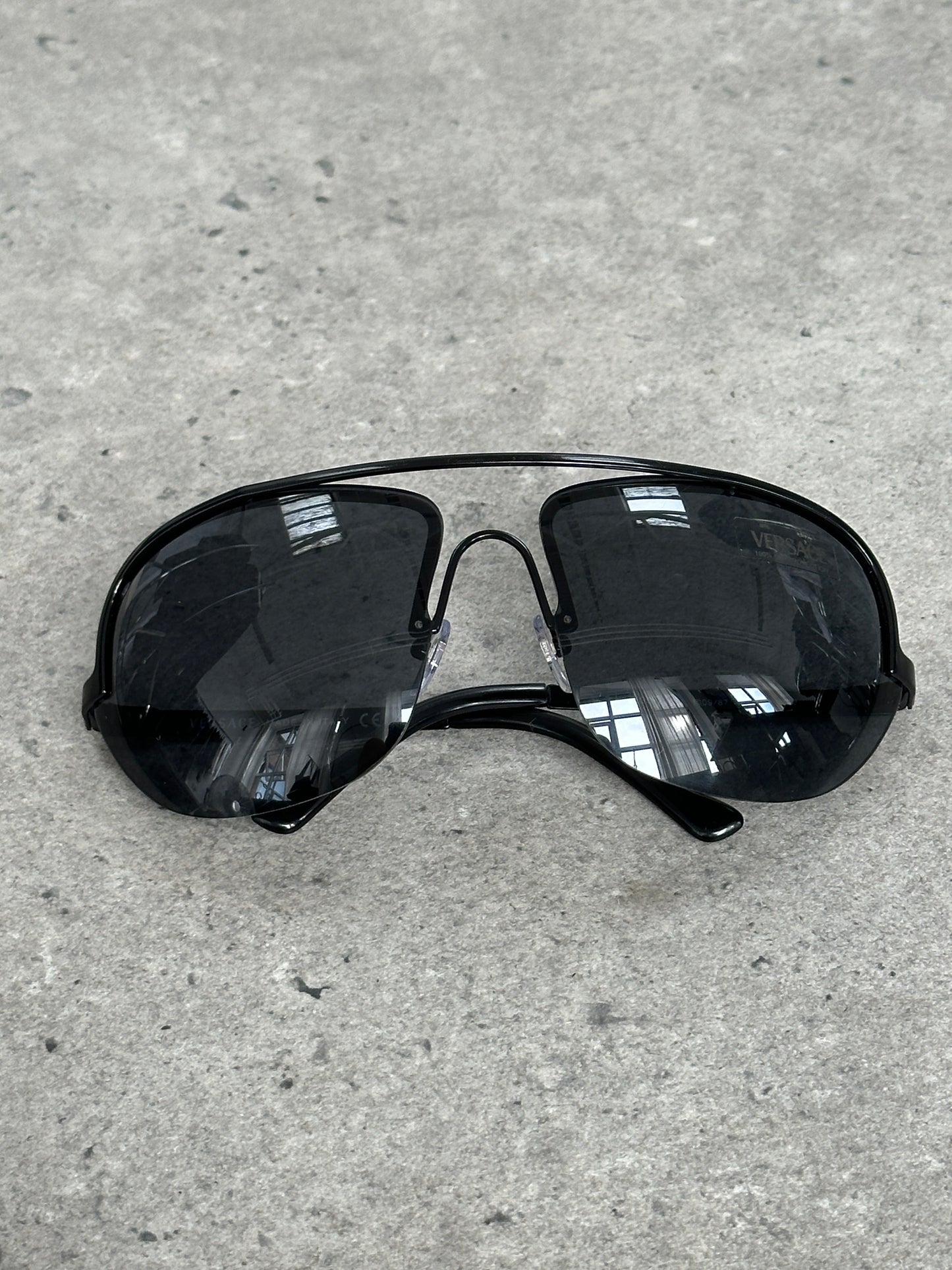Versace 2000s Shield Aviator Logo Sunglasses