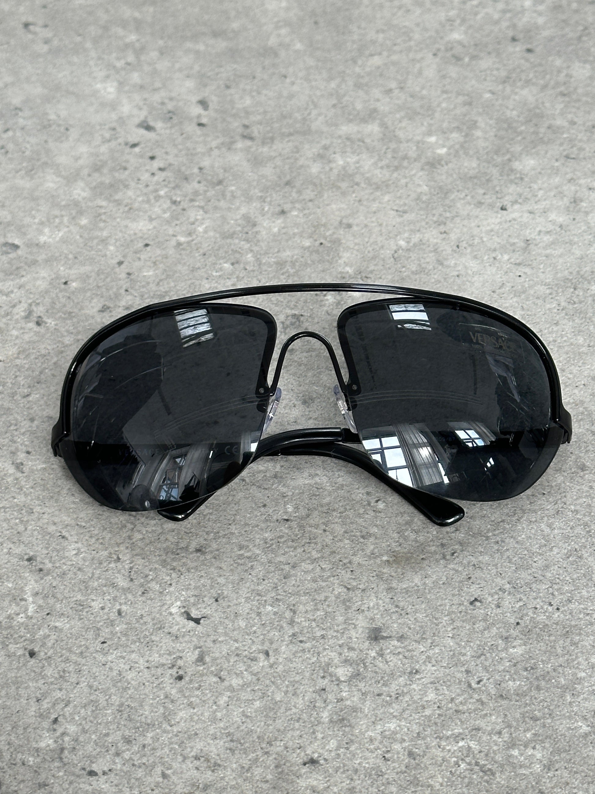 Versace 2000s Shield Aviator Logo Sunglasses