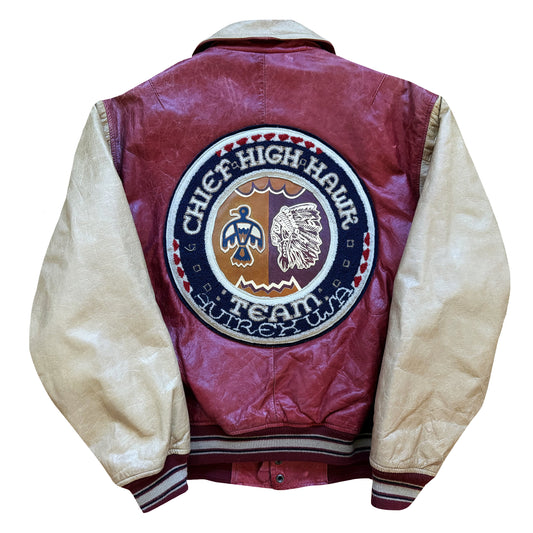 Avirex 'Chief High Hawk' Leather Varsity Jacket - S