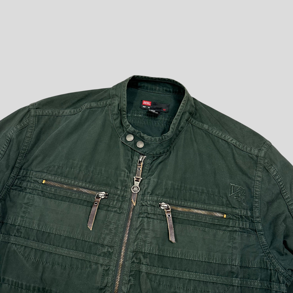 Diesel 00’s Green Cotton Multipocket Cargo Moto Jacket - L | XL, Green