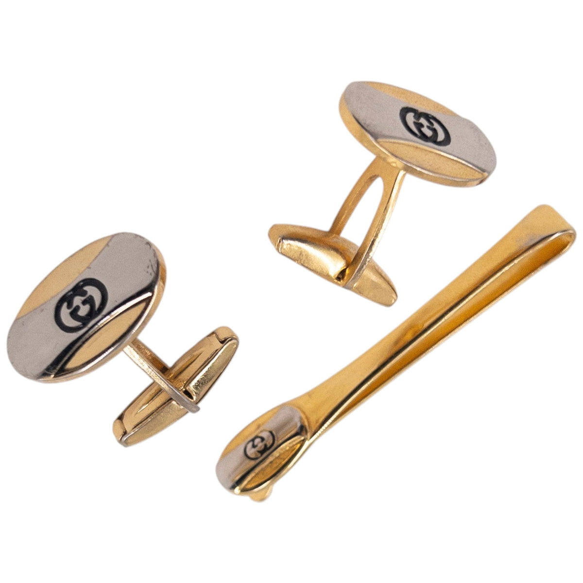 Vintage 90s Gucci Embossed Cufflinks & Tie Clip Set | O/S, Gold