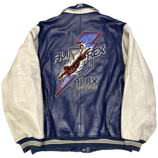 Avirex Spellout Leather Jacket In Blue & Grey ( 4XL ) - Known Source