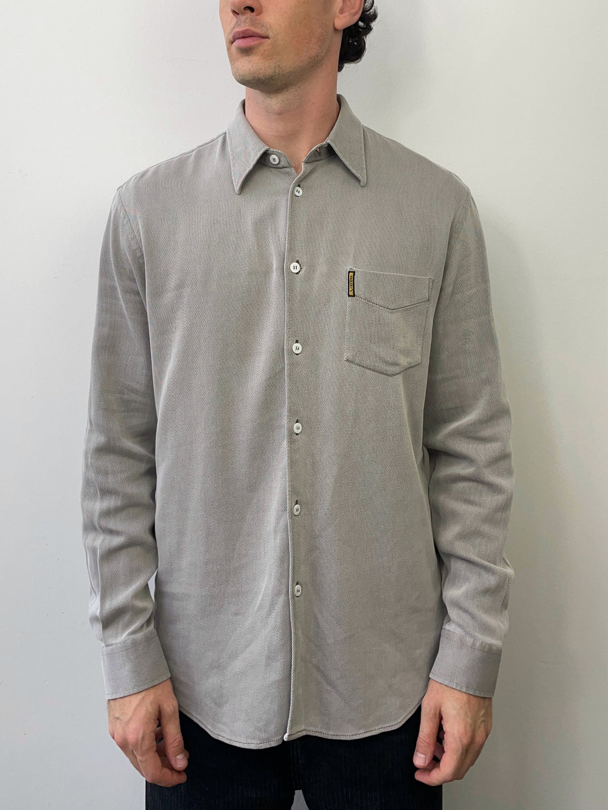 Armani Jeans 00s Fine Rib Shirt | X-Large, Light Grey