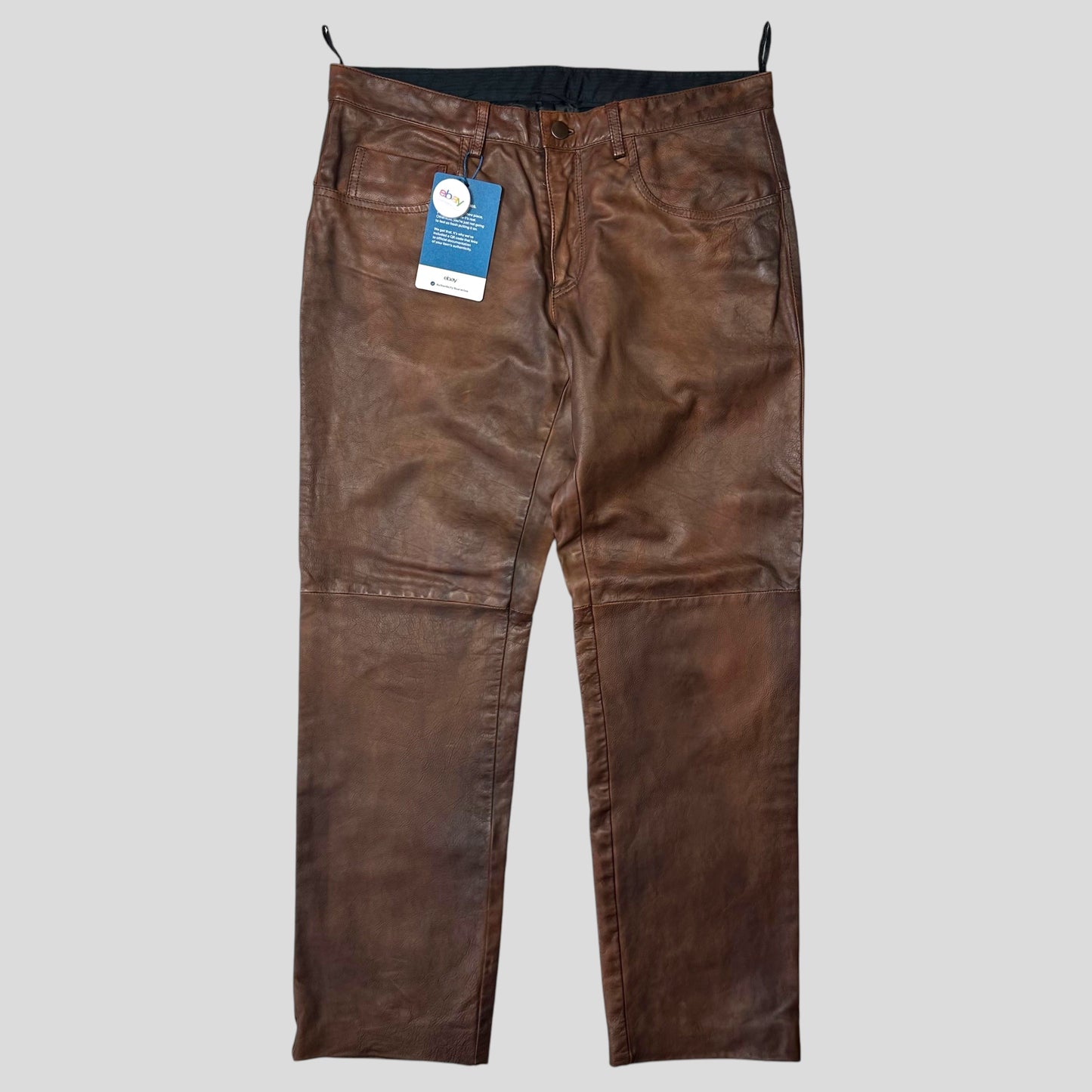 Prada Milano 00’s Embossed Logo Leather Biker Trousers - IT48 | Default Title, Brown