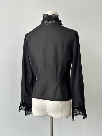 Vintage 1990s Lace Sheer Ruffle Top - XS-S