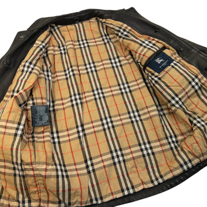 Vintage 2000s Burberry Nova Check Lined Leather Jacket Size M | Medium, Black