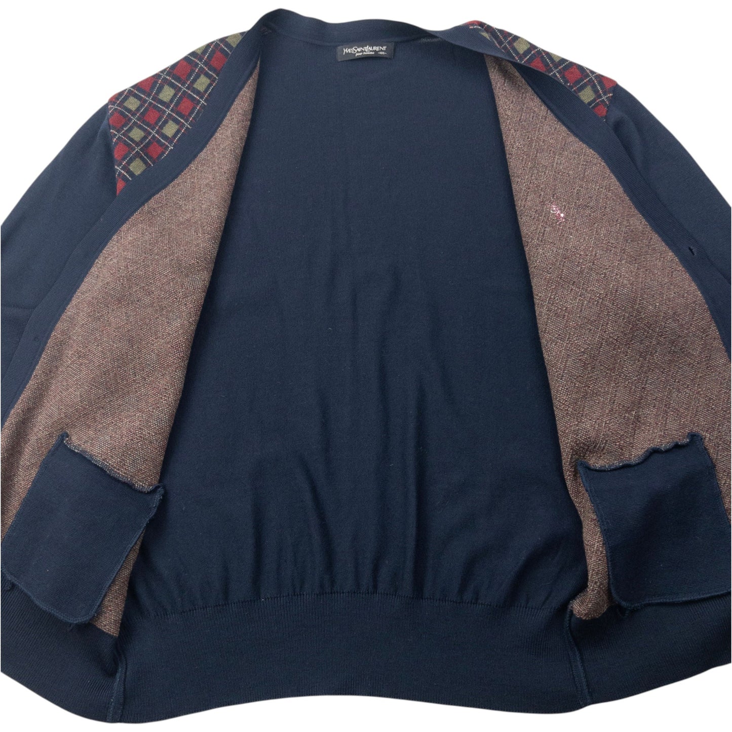 Vintage 90s YSL Yves Saint Laurent Argyle Cardigan Size L | Large, Navy