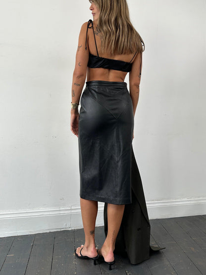Vintage Leather Midi Skirt - W28 - Known Source