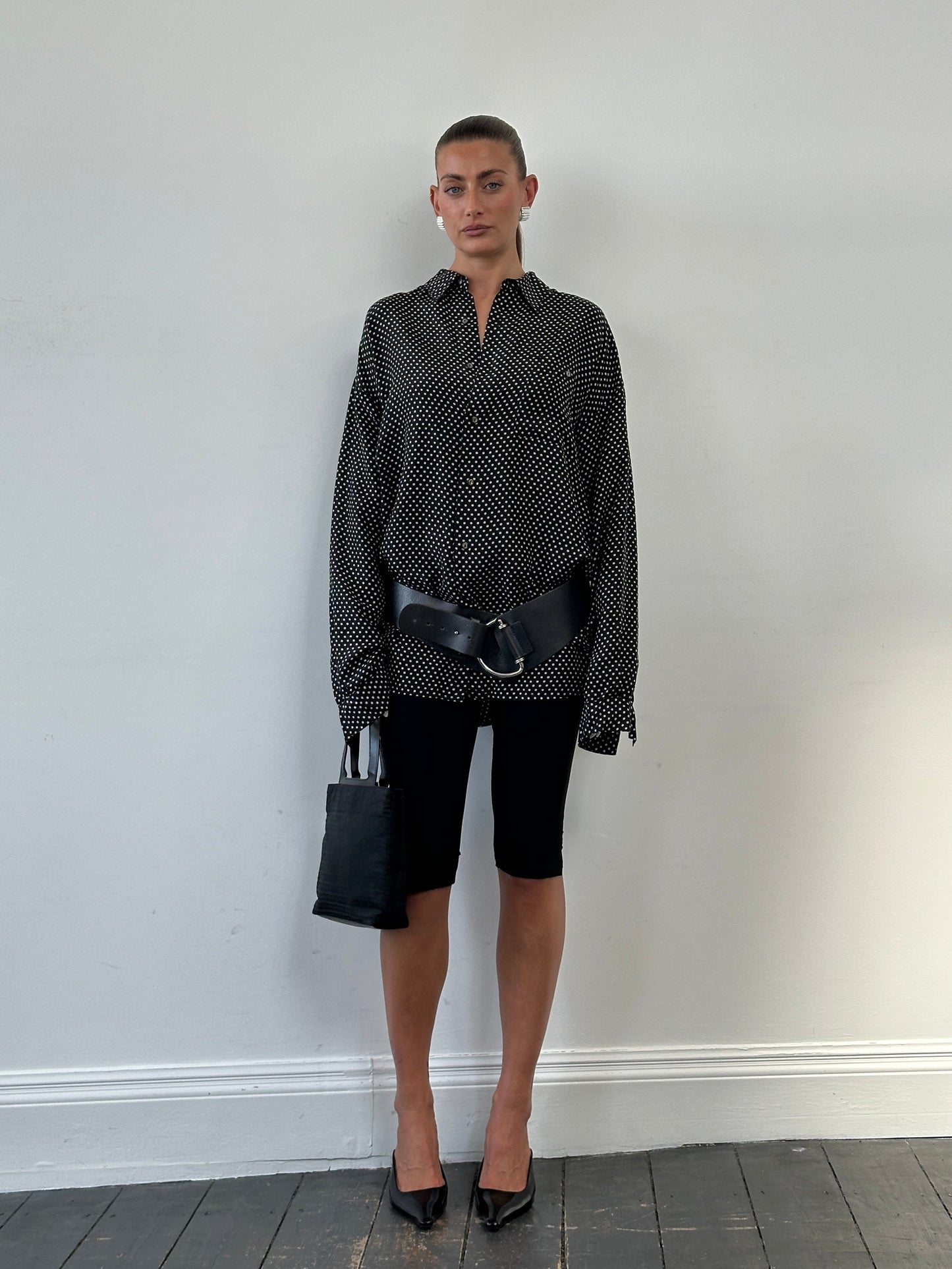 Vintage Chrome D Ring Leather Chunky Hip Belt W36-W38