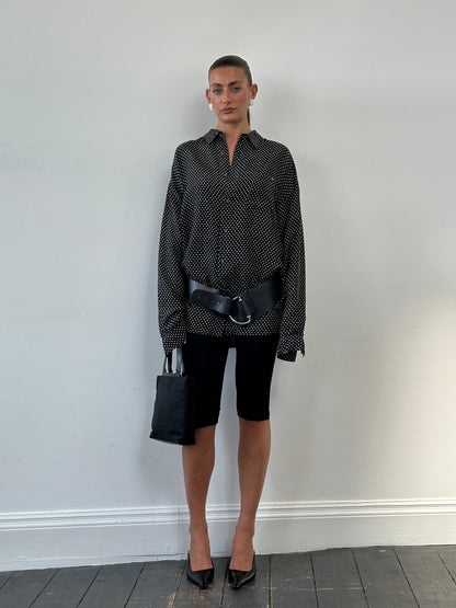 Vintage Chrome D Ring Leather Chunky Hip Belt W36-W38