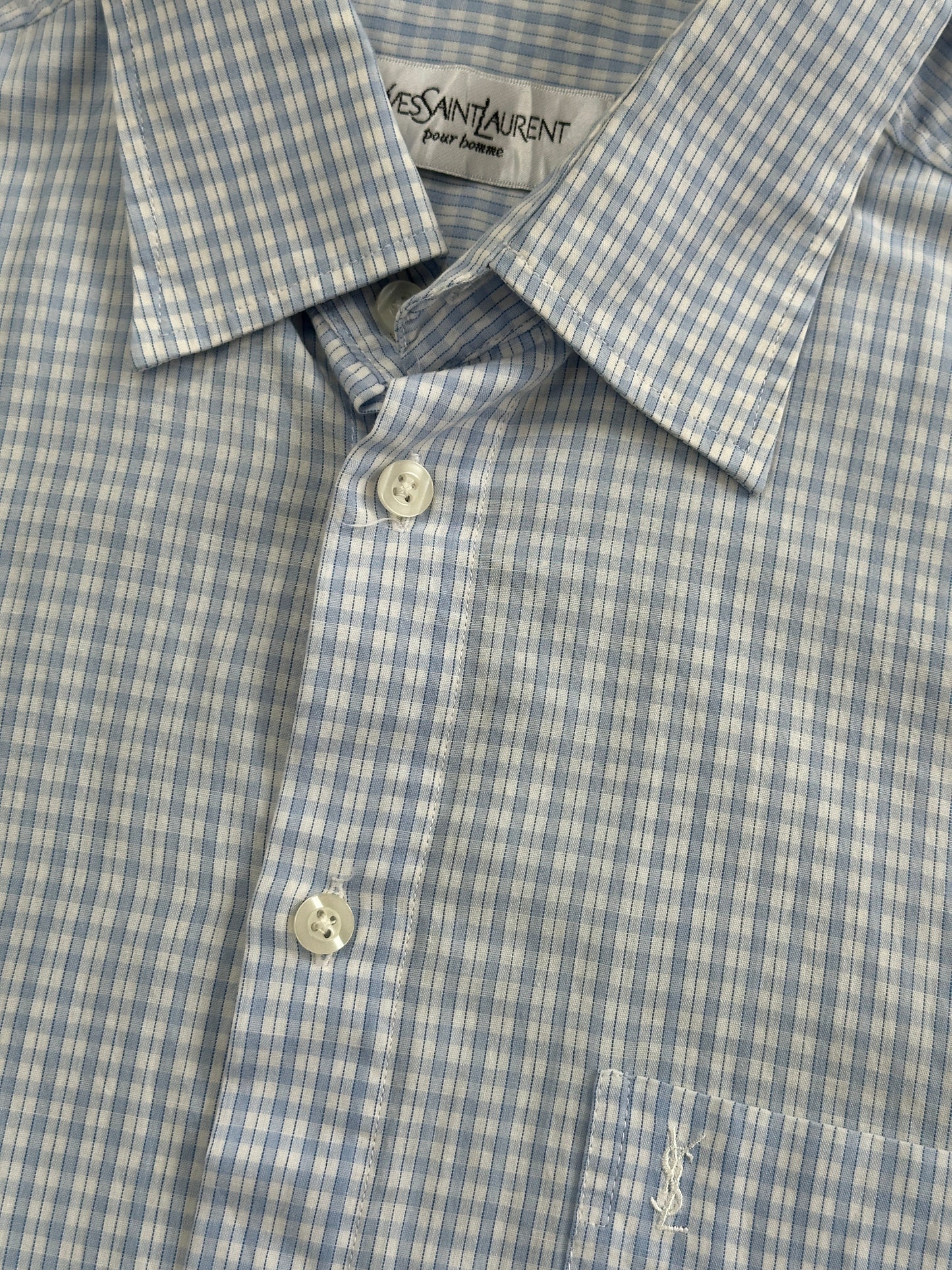 Yves Saint Laurent Pour Homme 2000s Check Logo Cotton Shirt - M/L
