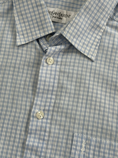 Yves Saint Laurent Pour Homme 2000s Check Logo Cotton Shirt - M/L