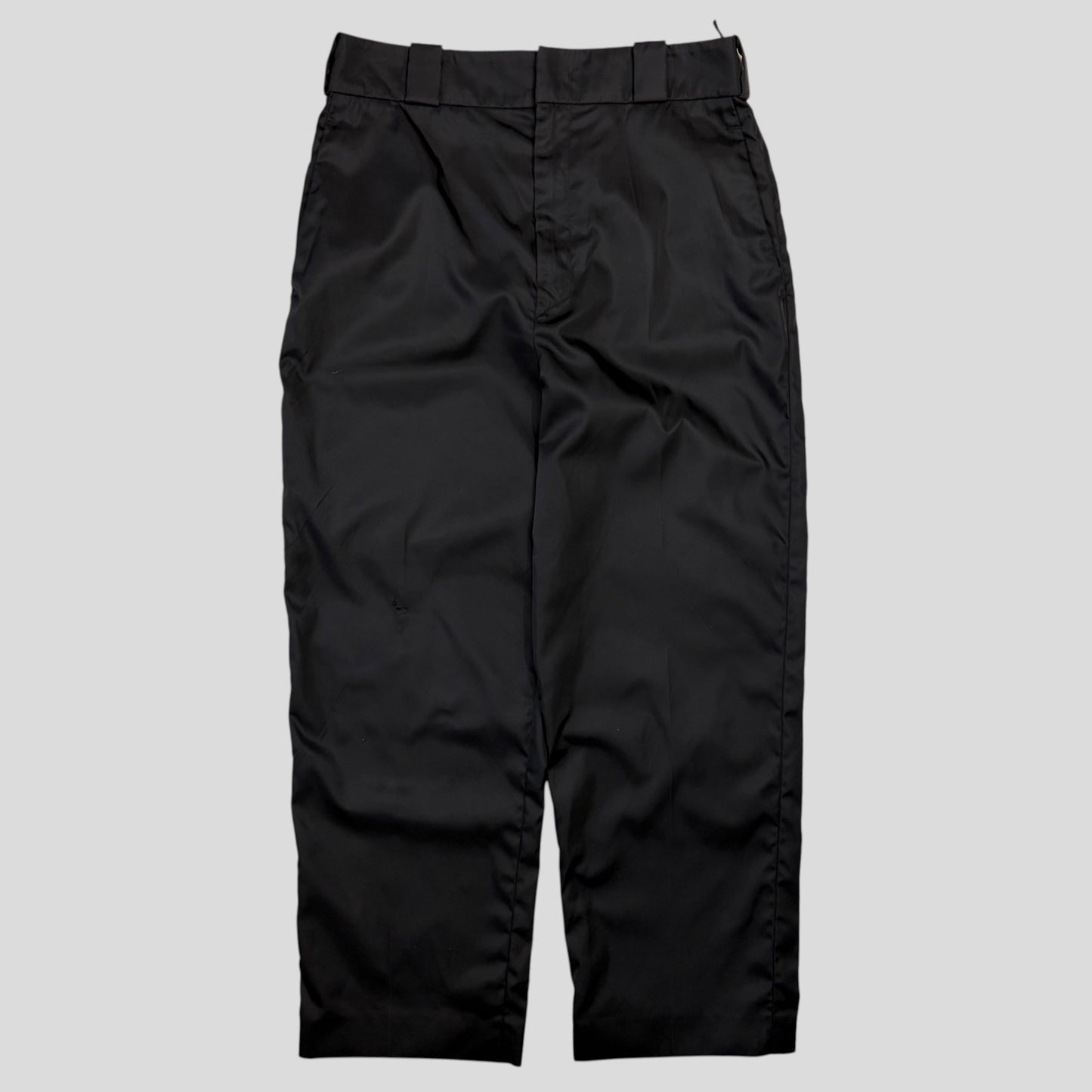 Prada Milano 2018 Black Nylon Gabardine Triangle Logo Trousers - IT40 | O/S, Black